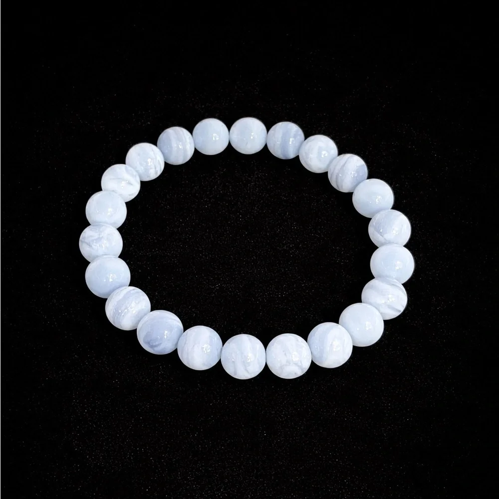 Blue Lace Agate Beaded Bracelet 10mm